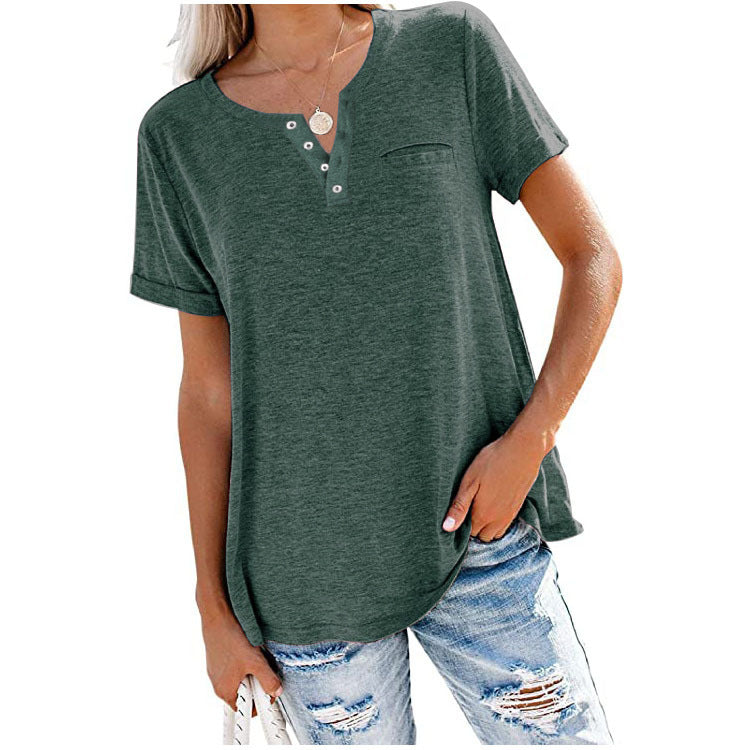 💖Fashion Solid Color Pocket Short Sleeve T-Shirt