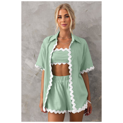 Women's Summer Shirt Top High Waisted Shorts Casual 2-Piece Set