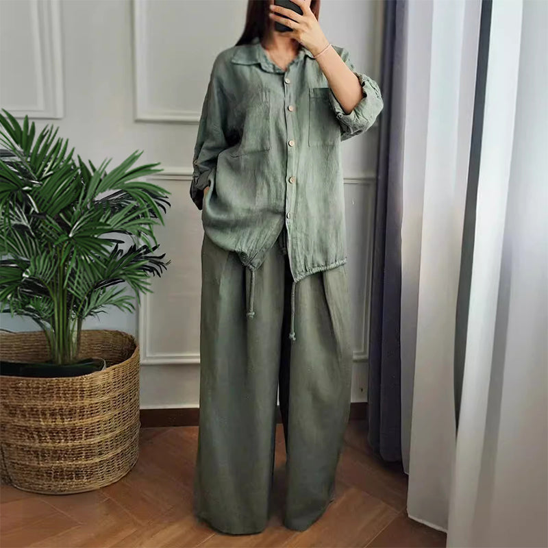 Hem Drawstring Top Wide-Leg Pants 2-Piece Set