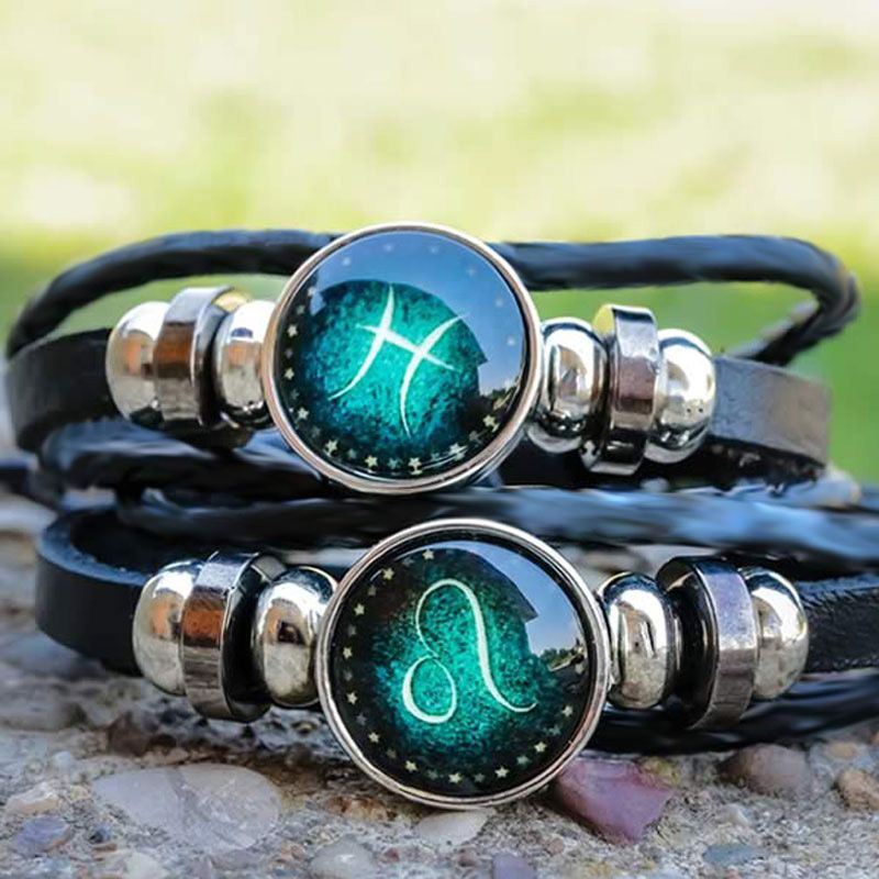 Luminous 12 Constellations Bead Leather Woven Bracelet - Great Gift