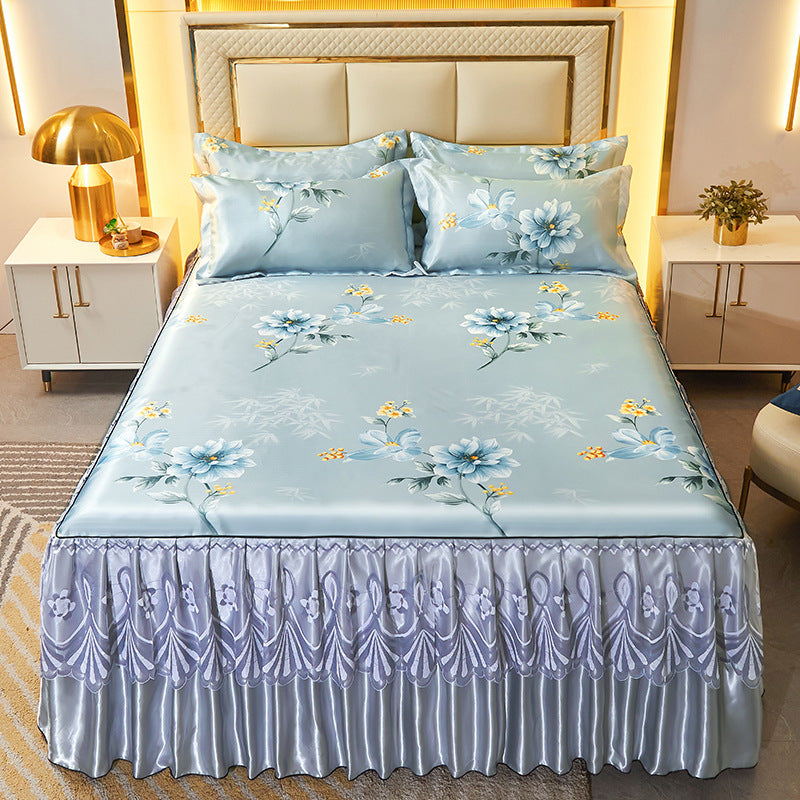 Ice Silk Skirt Style Bed Mat Three-Piece Set