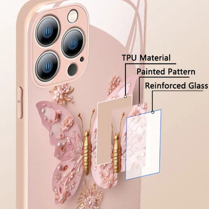 Flat 3D Butterfly Pattern Glass Cover Compatible with iPhone