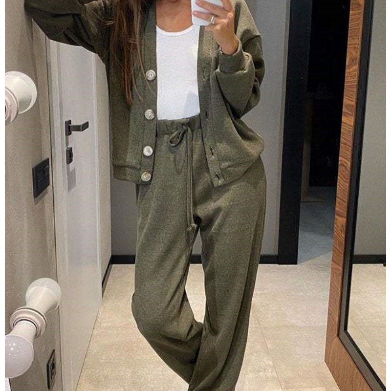 🔥Women's Knitted Buttoned Jacket and Pants Two-piece Set