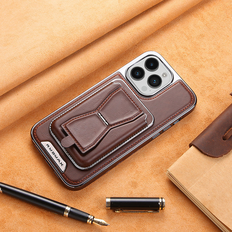 Luxury Business Leather All-in-One Magnetic Exposed Label For iPhone Case