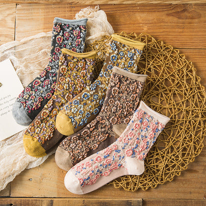 Vintage Embroidered Floral Women Socks