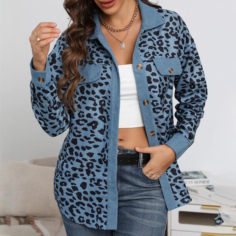 Women's Leopard Print Button Long-sleeve Jacket