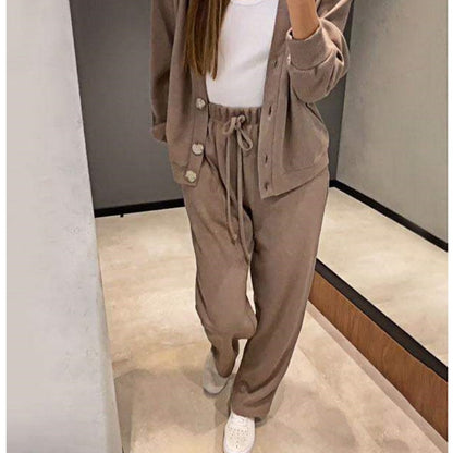 🔥Women's Knitted Buttoned Jacket and Pants Two-piece Set