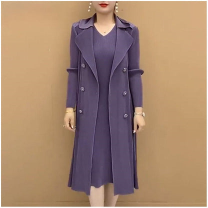 🎉Autumn Hot Sale🎉Fashionable Pleated Suit Collar Fake Two-piece Trench Coat