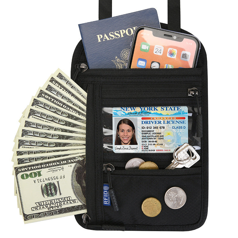 Travel Neck Pouch Neck Wallet with RFID Blocking Passport Holder