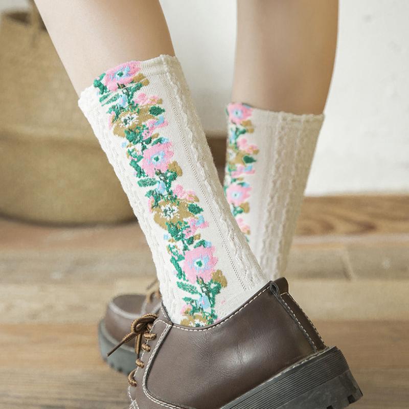 Vintage Embroidered Floral Socks