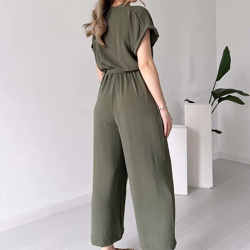 💖 Women's V-Neck Short Sleeve V-Neck Casual Jumpsuit