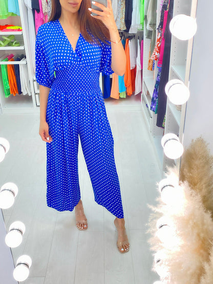 💖Polka Dot Printed Elastic Waist Jumpsuit