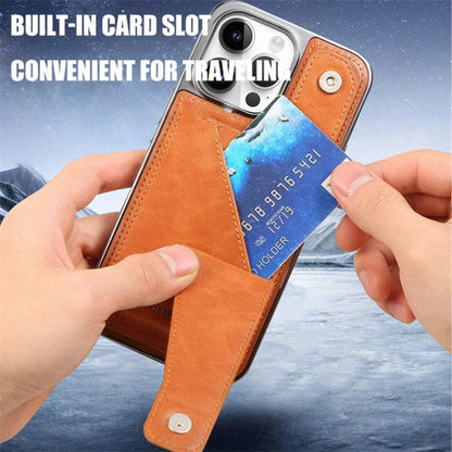 Full-cover Artificial Leather Case with Wristband Stand & Card Slot for iPhone