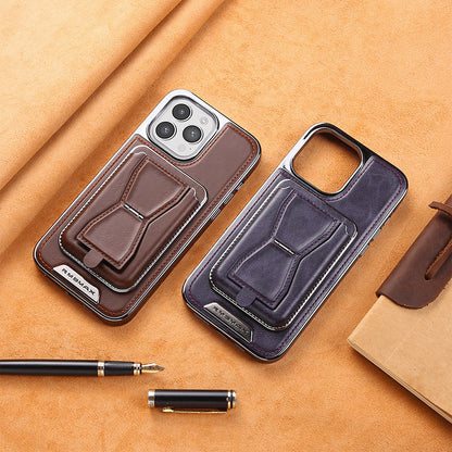 Luxury Business Leather All-in-One Magnetic Exposed Label For iPhone Case