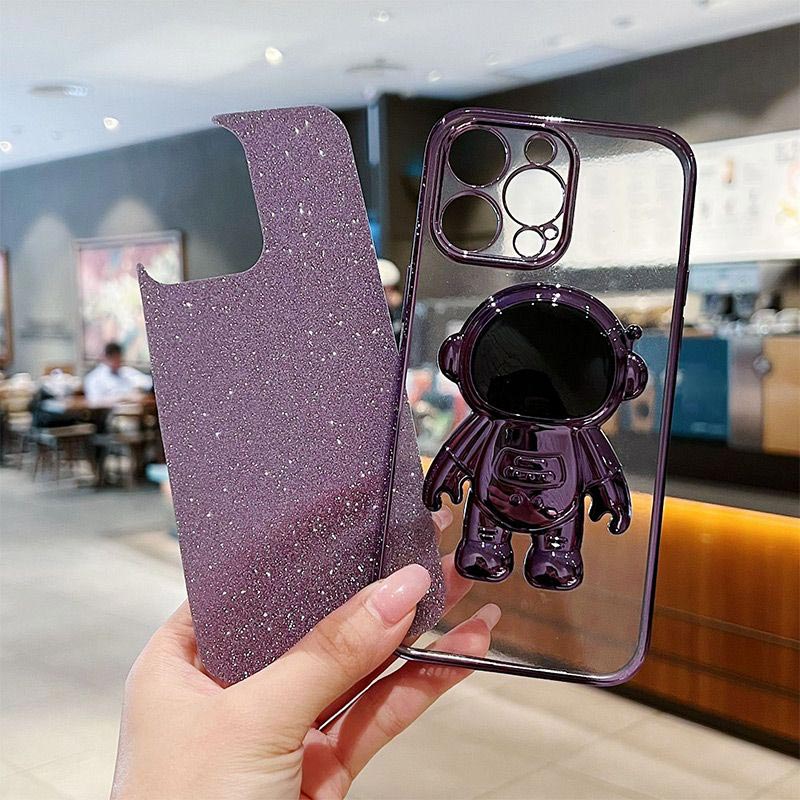 Electroplating Glitter Astronaut Stand Phone Case for iPhone