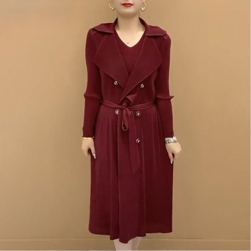 🎉Autumn Hot Sale🎉Fashionable Pleated Suit Collar Fake Two-piece Trench Coat