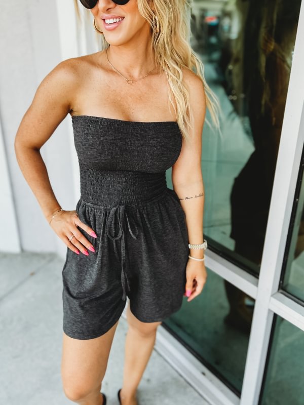 Strapless Pocket Smocked Tube Romper