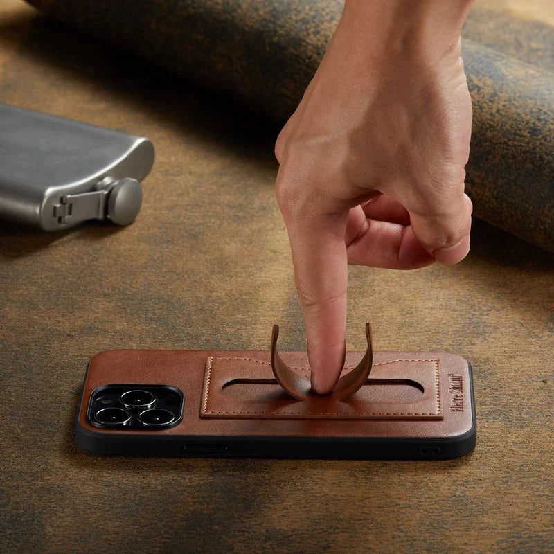 Leather Invisible Stand For iPhone Case with Card Slots