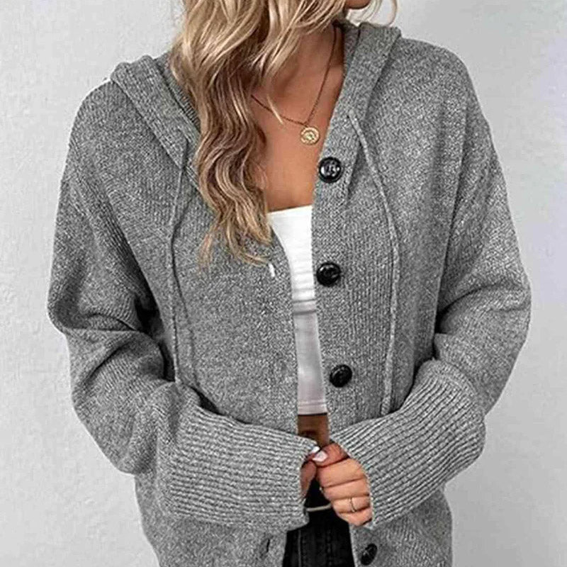 Women's Autumn Knit Drawstring Hooded Coat