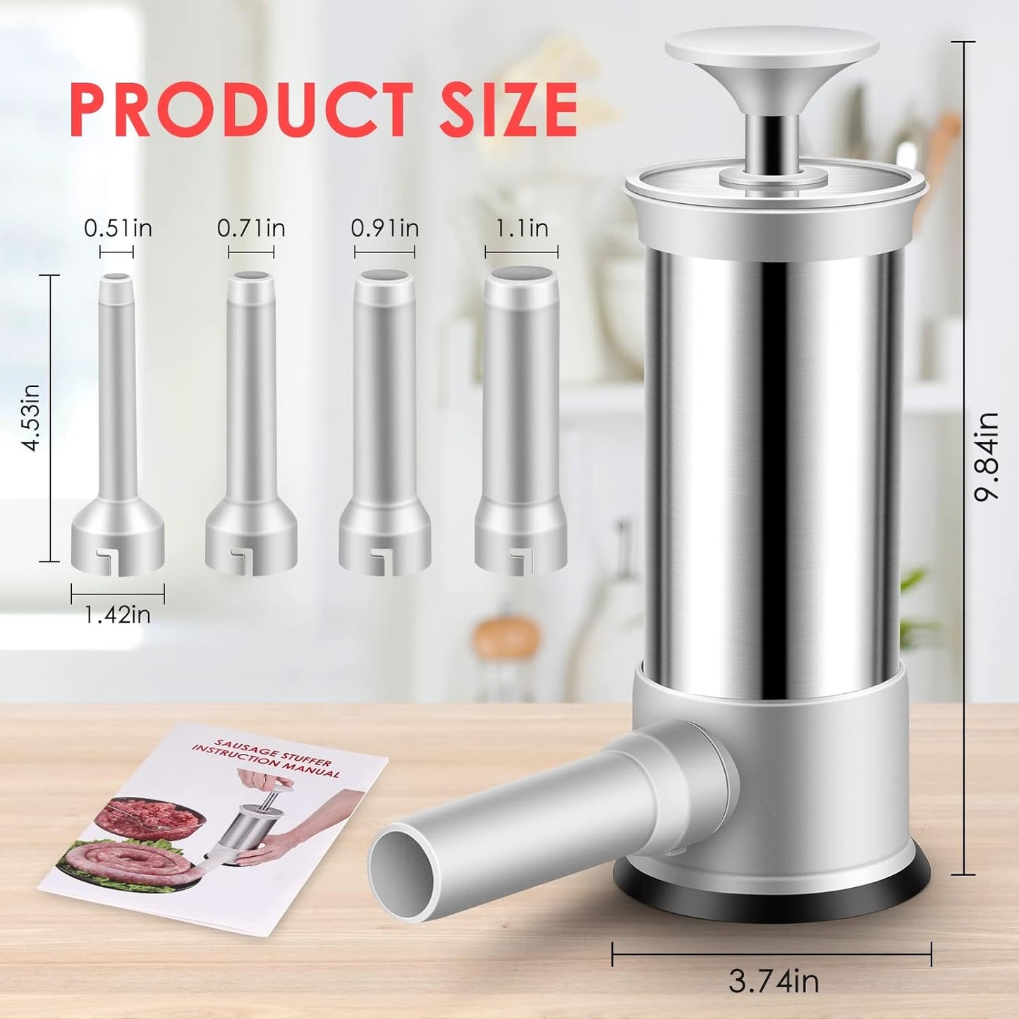 🔥Last Day Promotion - 35% OFF - Sausage Stuffer with 4 Different Sizes Stuffing Tubes