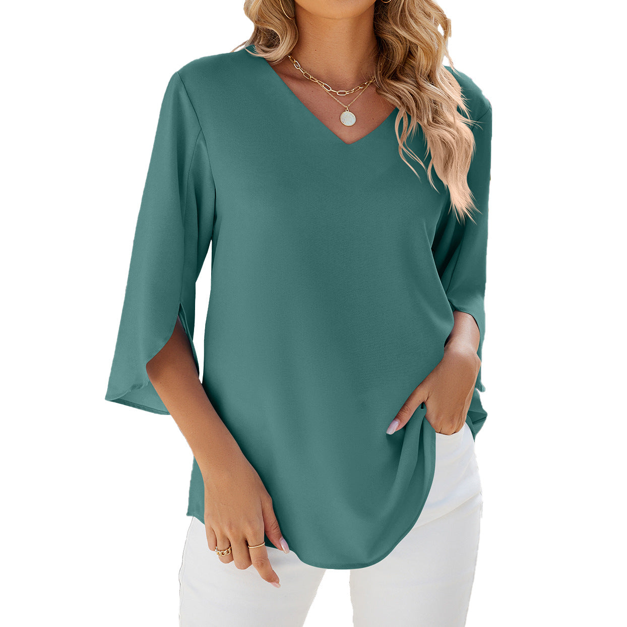 Women's Summer Short Sleeve V-Neck Top