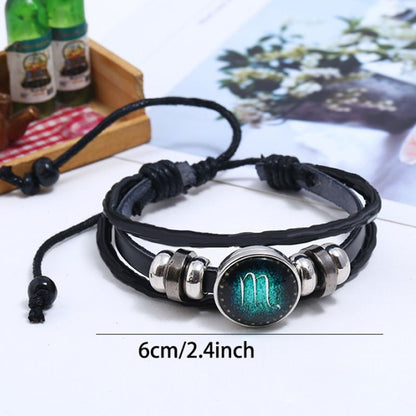 Luminous 12 Constellations Bead Leather Woven Bracelet - Great Gift