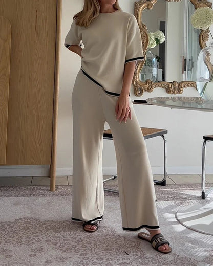 Round Neck Short-sleeved Top Pants Splicing Two-piece Suit