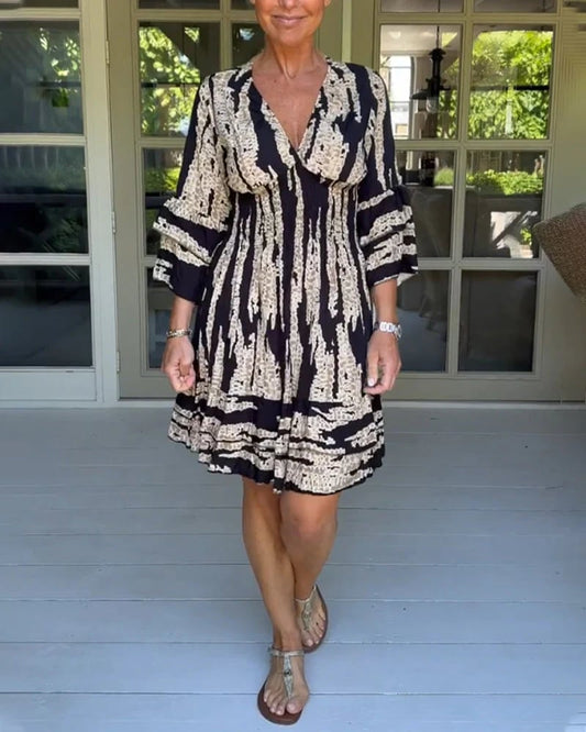 V-neck Dress With Three-quarter Sleeves