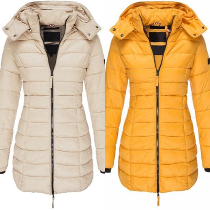 🔥 Winter Women's Mid-length Padded Jacket Warm Solid Color Hooded Jacket