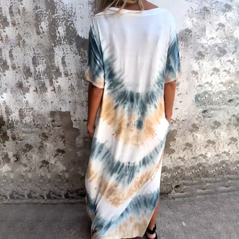 Casual Loose Printed V-Neck Long Dress