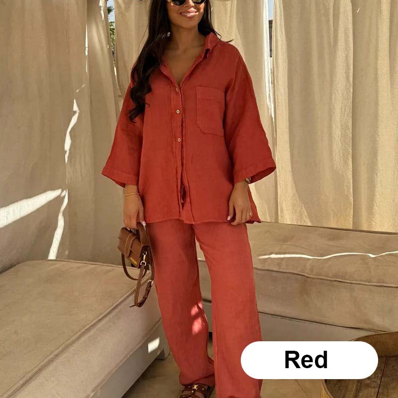 🔥Women's Cotton Linen Shirt and Pants Set