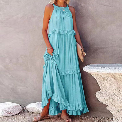 Women's Summer Casual Sleeveless Strappy Backless flounces Dress