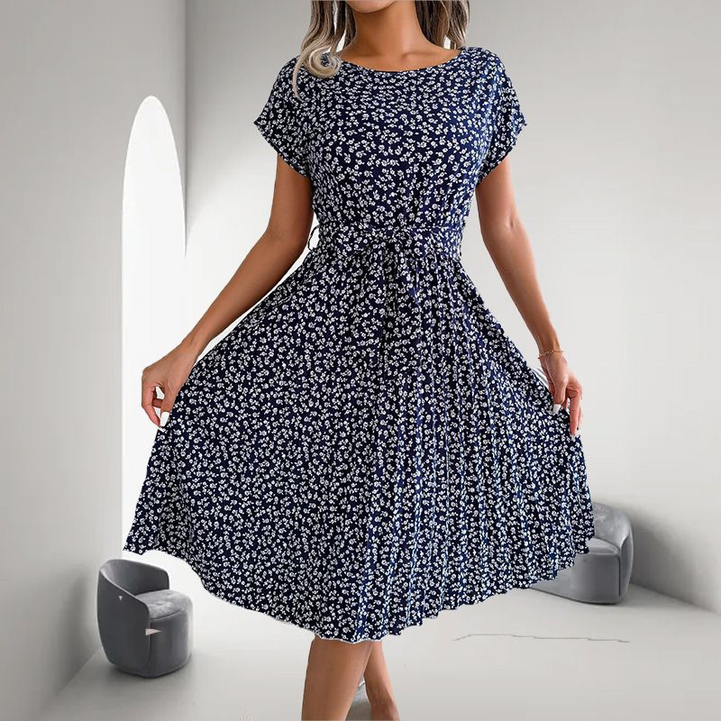 Women's Casual Short-sleeved Floral Pleated Dress