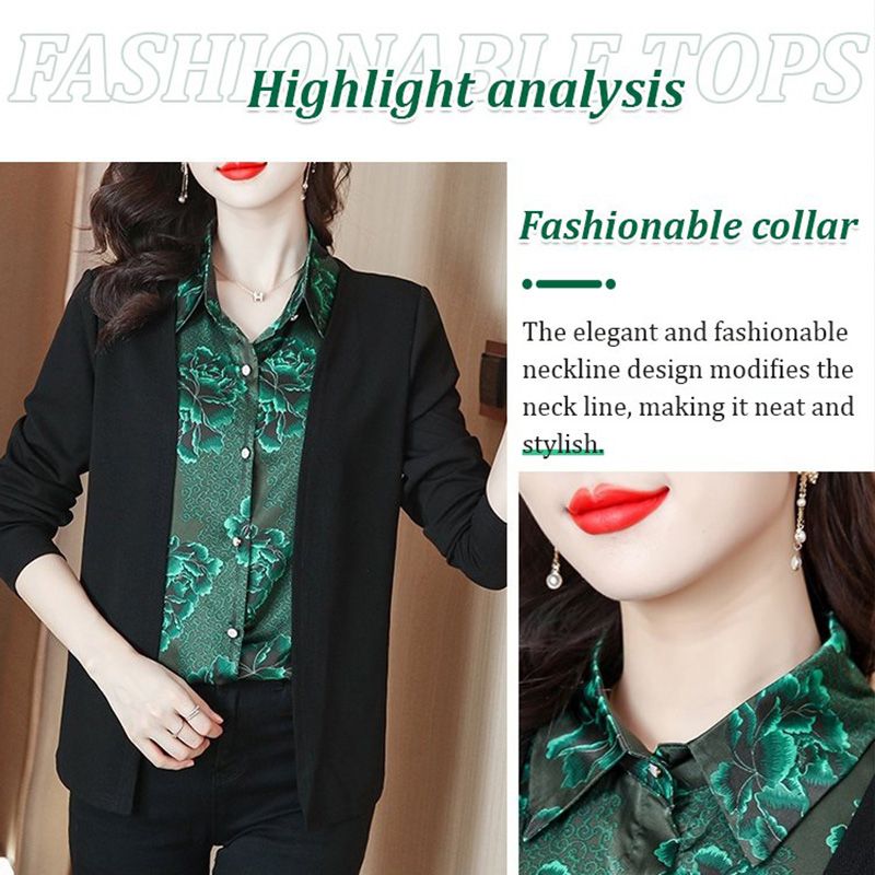 Printed Splicing Fake 2-piece Shirt for Women