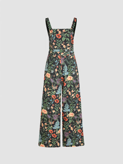 Floral Button Wide Leg Jumpsuit