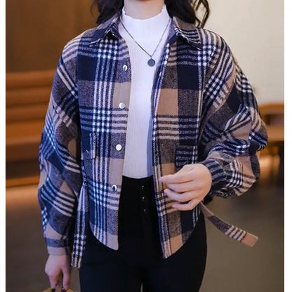 NICE GIFT*Stylish Plaid Velvet Plush ShirtJacket