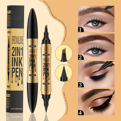 2-in-1 Waterproof Magic 4-fork Eyebrow Pen & Eyeliner