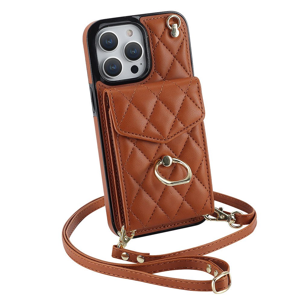 Accordion Leather Card Holder Crossbody For iPhone Case