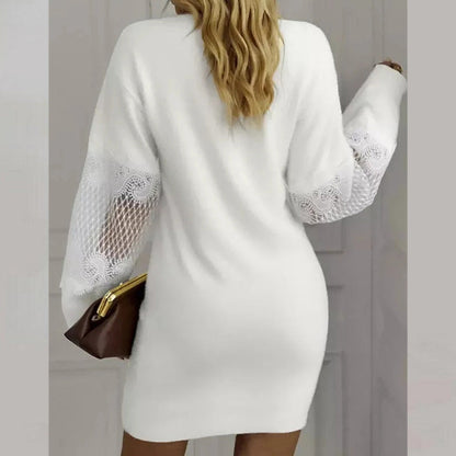 V-Neck Patchwork Sleeve Mini Dress for Women