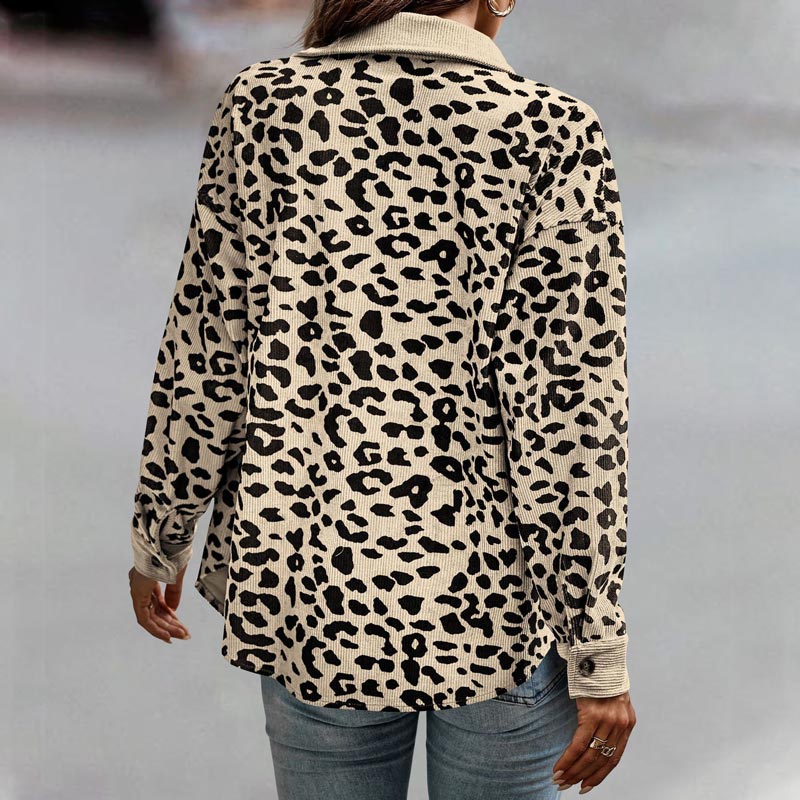 Women's Leopard Print Button Long-sleeve Jacket