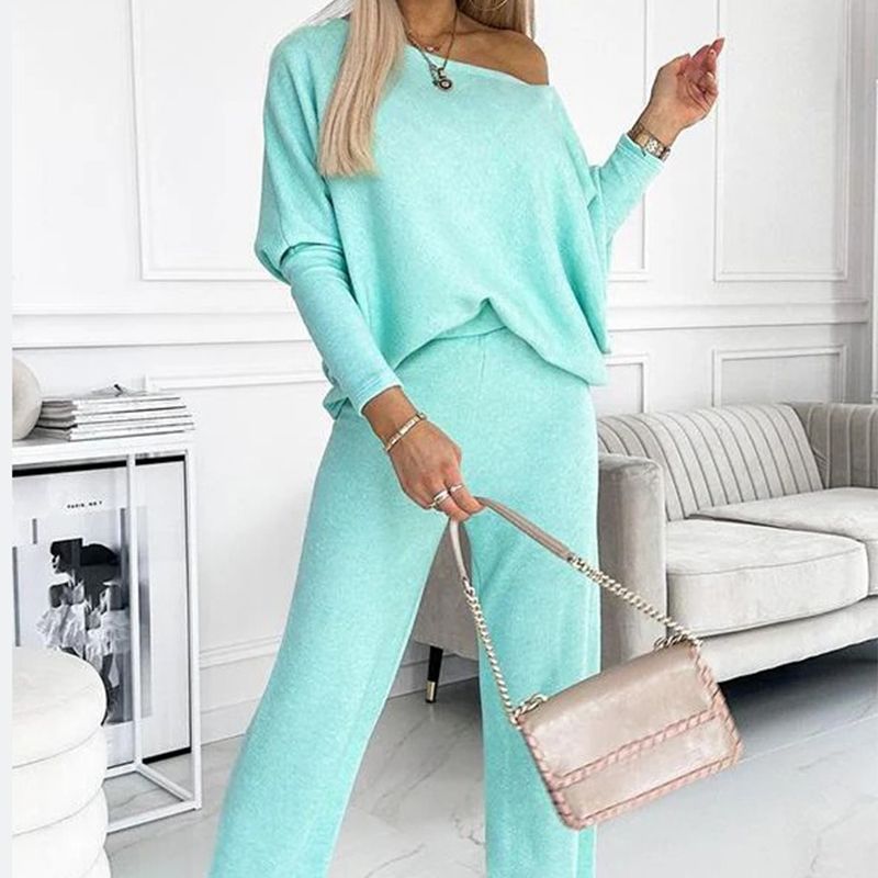 ✨Women's Solid Color Drop Shoulder Pullover and Loose Pants Set