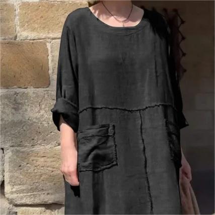 Casual Breathable Solid Color Round Neck Dress