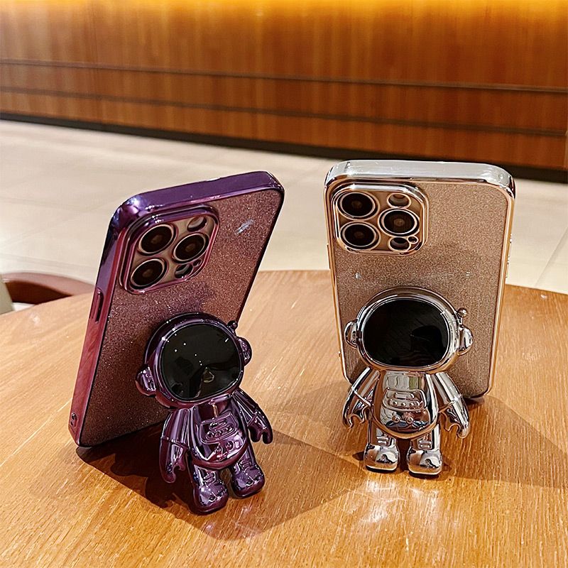 Electroplating Glitter Astronaut Stand Phone Case for iPhone