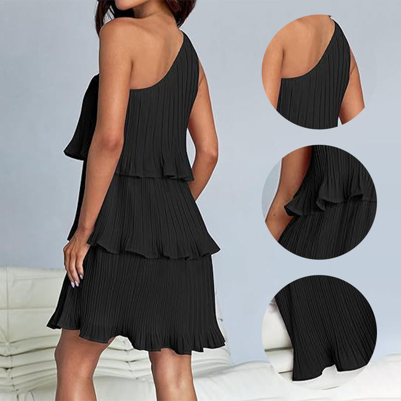 Women's One Shoulder Ruffle Tiered Layered Flowy A Line Dress
