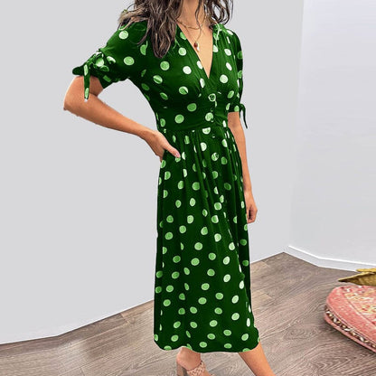 Women's  Summer Deep V-Neck Polka Dot Elegant Dresses