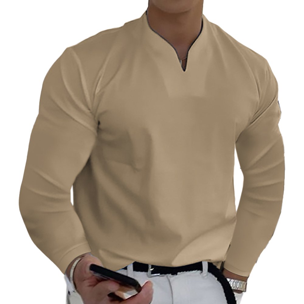 Men's Loose Casual Solid Cotton Long Sleeve Top