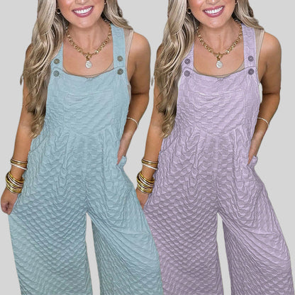 Plaid Textured Solid Color Jumpsuit for Women