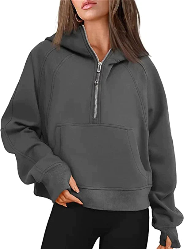 Ladies Half Zip Hoodie Sweatshirt