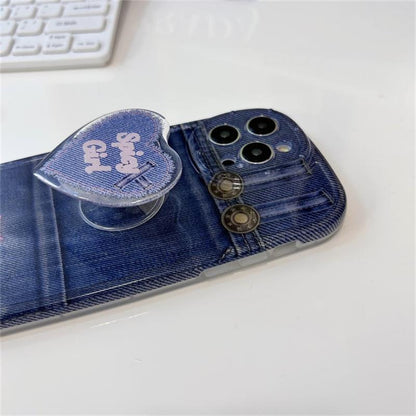 Printed Denim Shockproof Case With Heart Popsocket