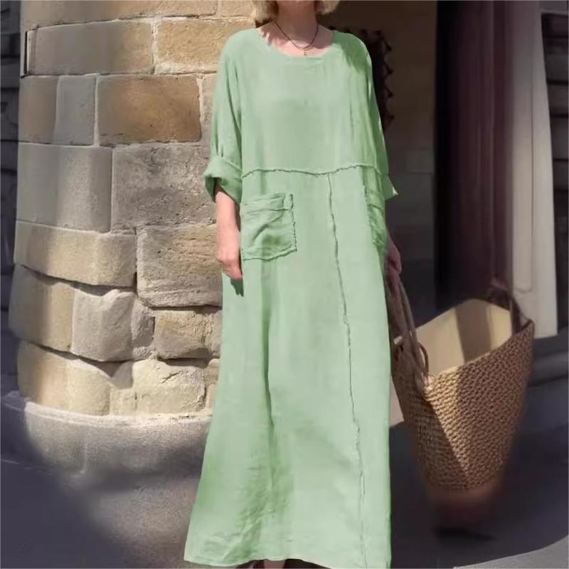 Casual Breathable Solid Color Round Neck Dress